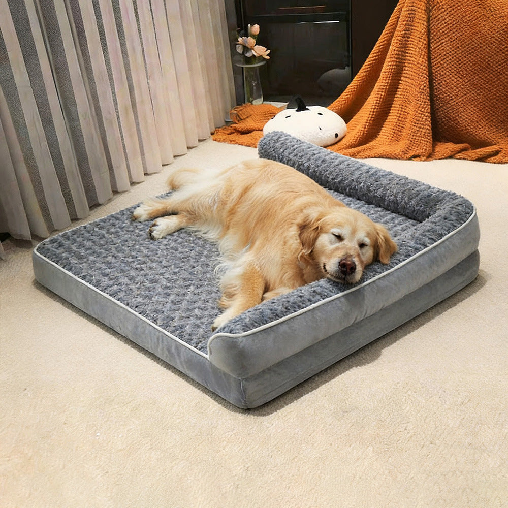 Washable L-Shaped Rose Velvet Pet Sofa Bed
