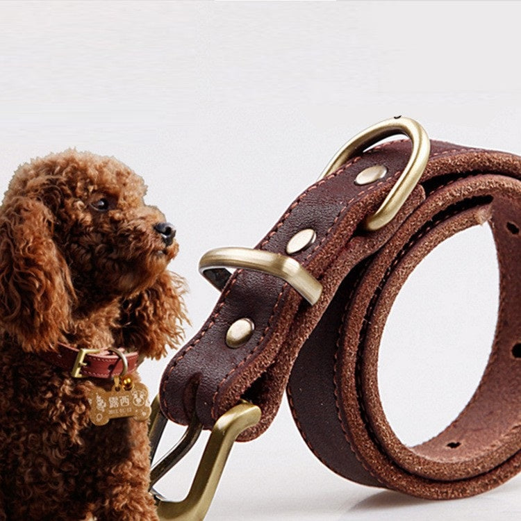 Small Medium Dog Cowhide Leather Pet Collar