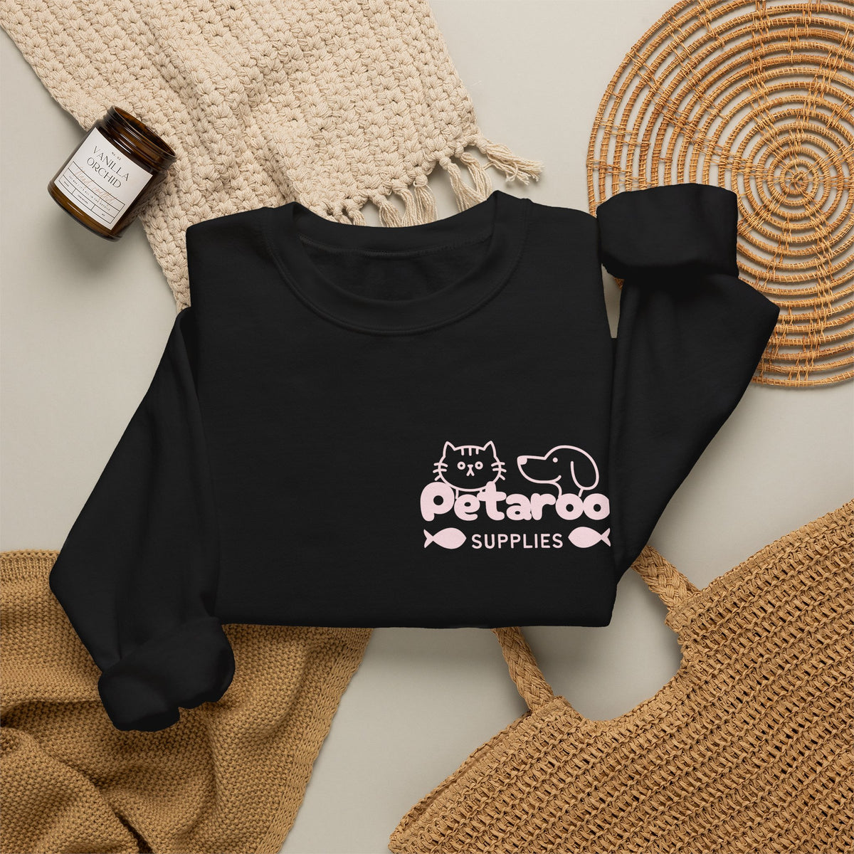 Petaroo Supplies Crewneck Sweatshirt — Cute Cat & Dog Logo Pullover