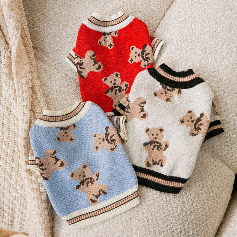 Striped Knitted Dog Sweater Cardigan Warm Pet Clothing