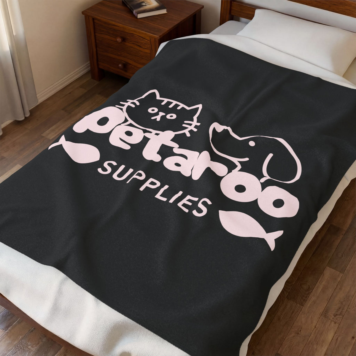 Petaroo Supplies Velveteen Plush Blanket — Cute Cat & Dog Logo Throw for Pet Lovers