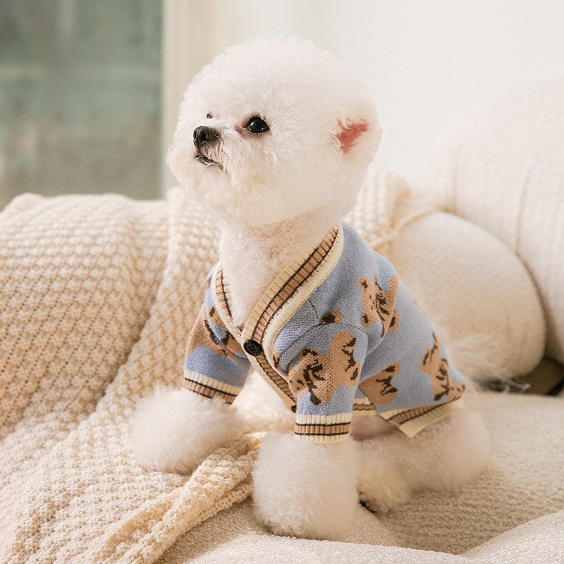 Striped Knitted Dog Sweater Cardigan Warm Pet Clothing