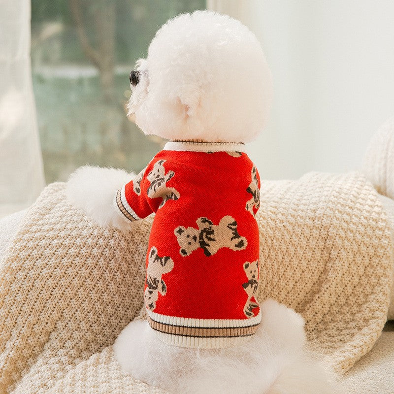 Striped Knitted Dog Sweater Cardigan Warm Pet Clothing