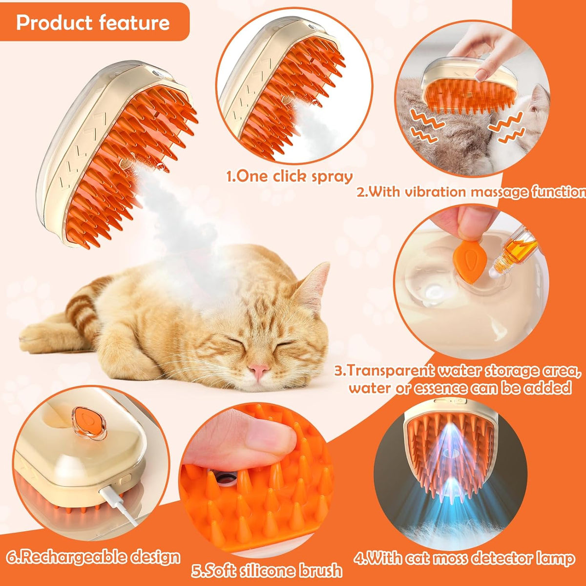 4-in-1 Steam Grooming Brush for Cats Dogs