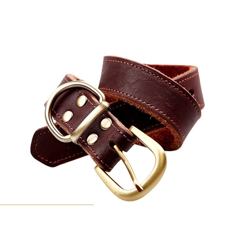 Small Medium Dog Cowhide Leather Pet Collar