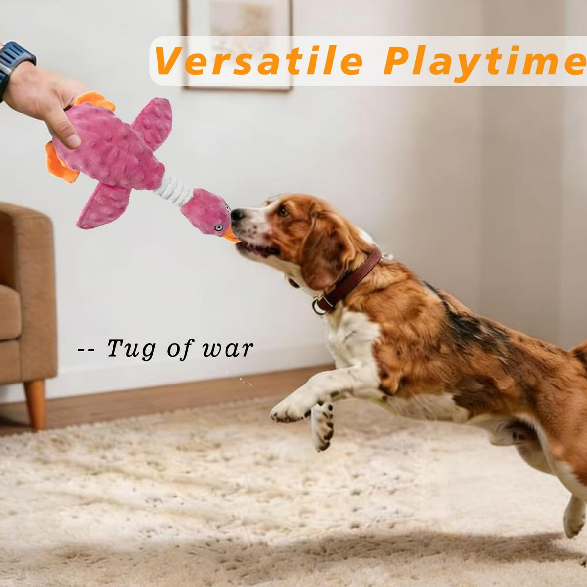 Pink Squeaky Plush Duck Dog Toy Aggressive Chewers