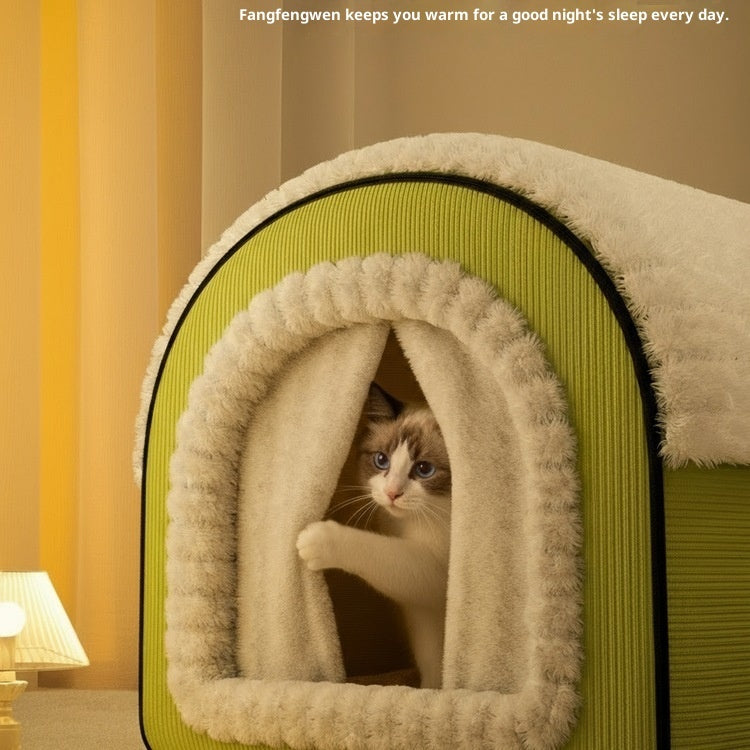 Winter Thickened Enclosed Four Season Cat Bed