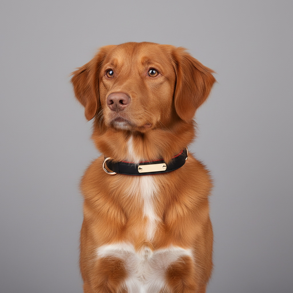 Dual D-Ring PU Leather Dog Collar Nameplate