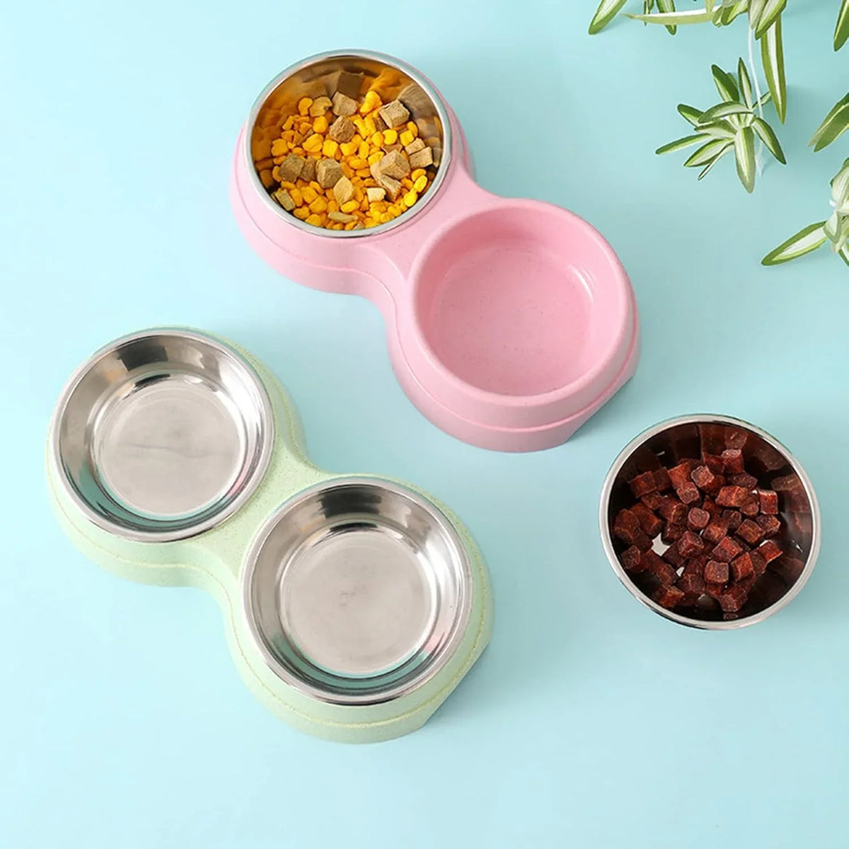 Double Pet Bowls Dog Food Water Feeder Stainless Steel Pet Drinking Dish Feeder Cat Puppy Feeding Supplies Small Dog Accessories