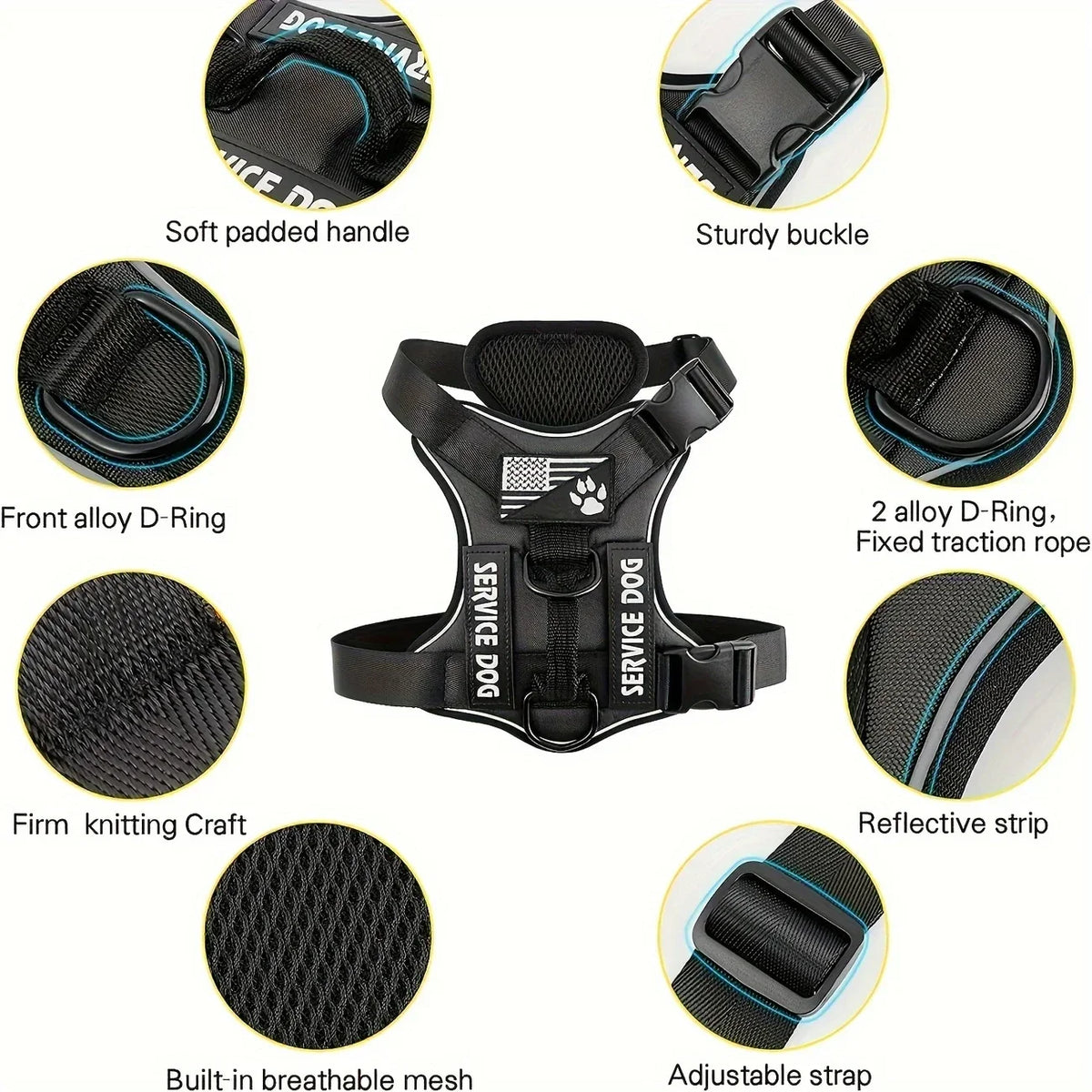 Anti Pull Tactical Reflective Nylon Harness for Large Dogs