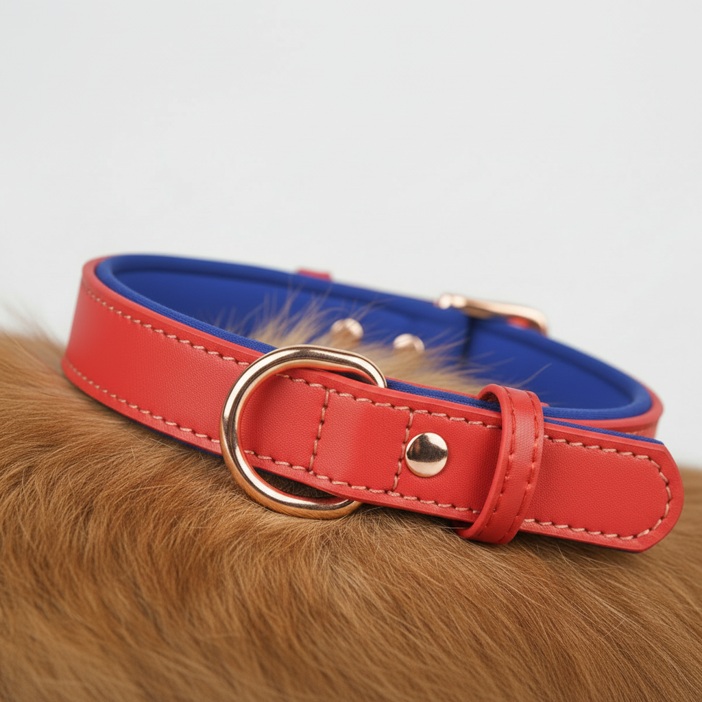 Dual D-Ring PU Leather Dog Collar Nameplate