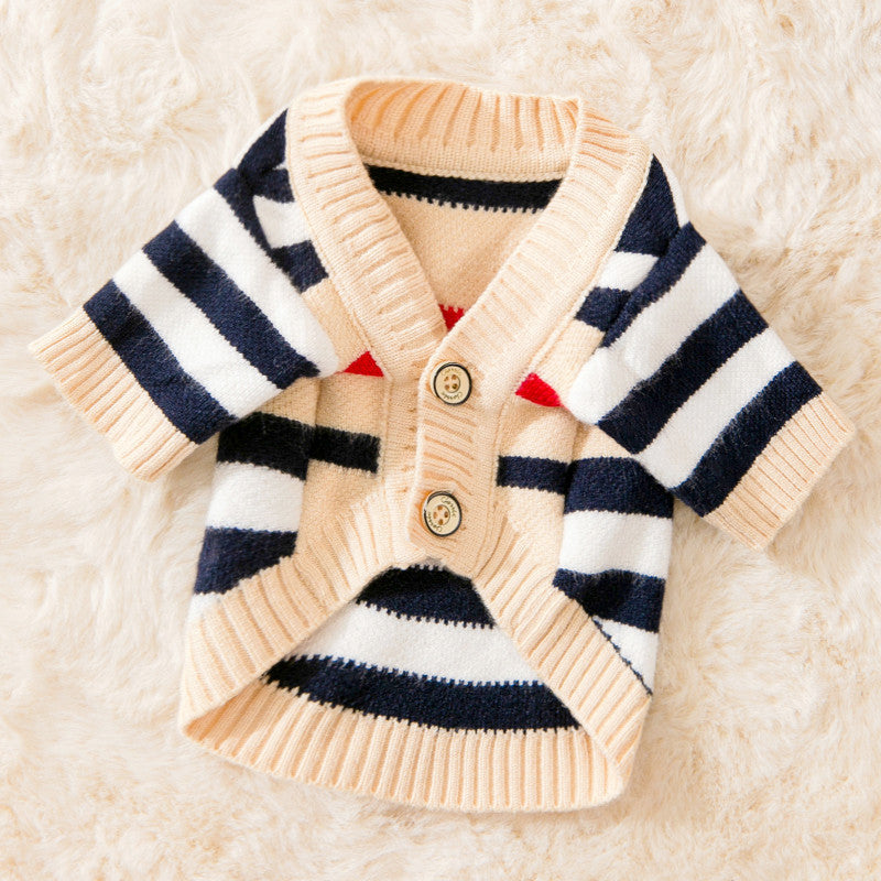 Striped Knitted Dog Sweater Cardigan Warm Pet Clothing