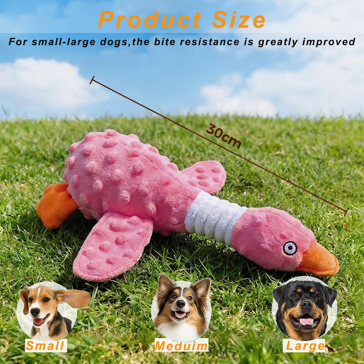 Pink Squeaky Plush Duck Dog Toy Aggressive Chewers
