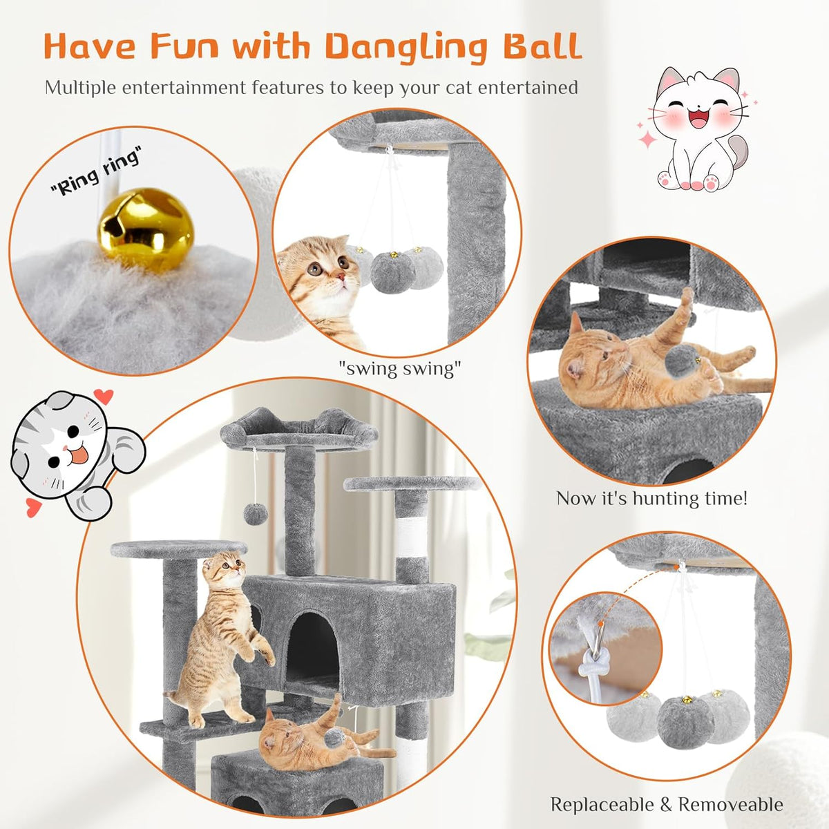 54 -Cat Tree Tower - Multi-level With Sisal Grab Post, Indoor Apartment With Ladder, Plush Toys, Rest And Play