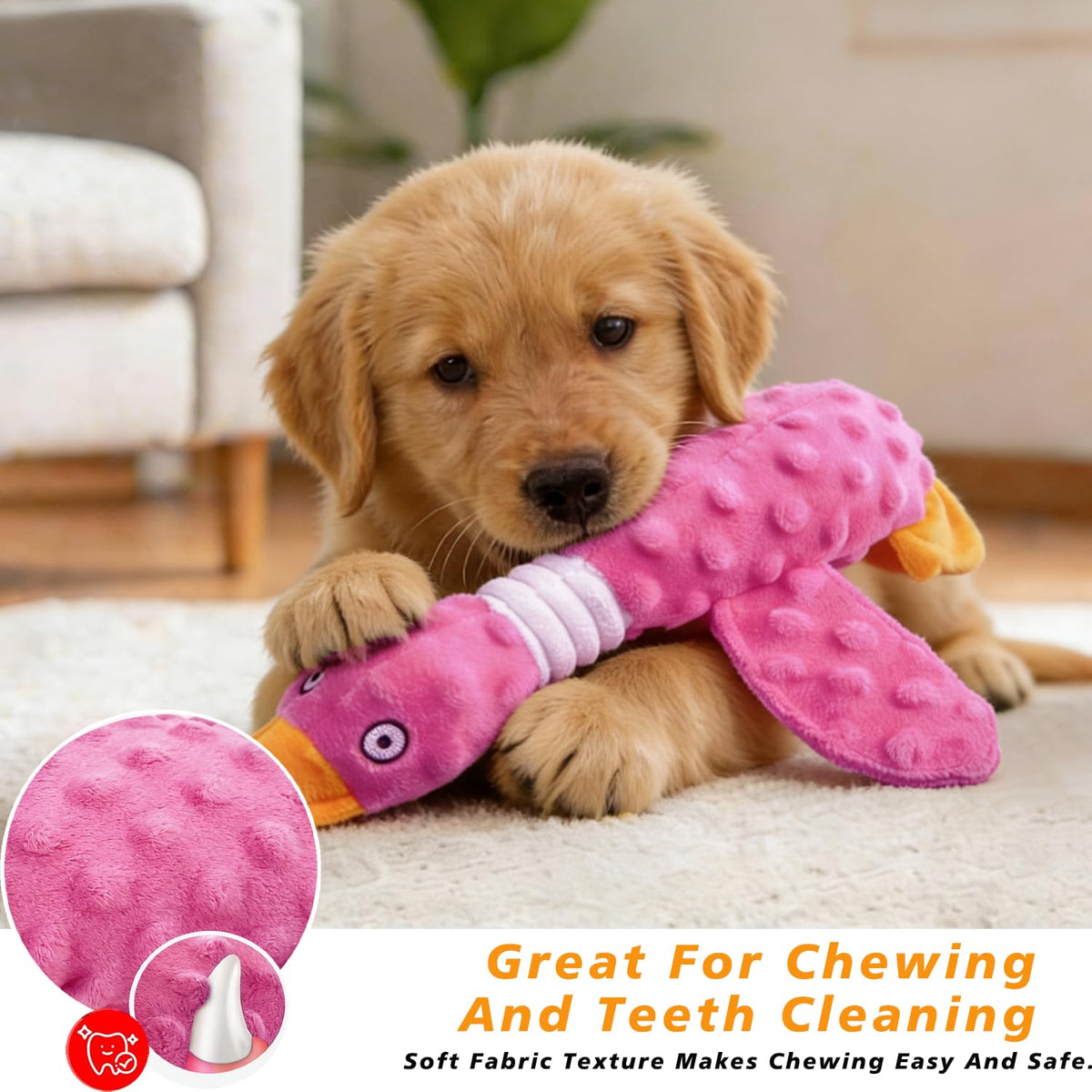 Pink Squeaky Plush Duck Dog Toy Aggressive Chewers
