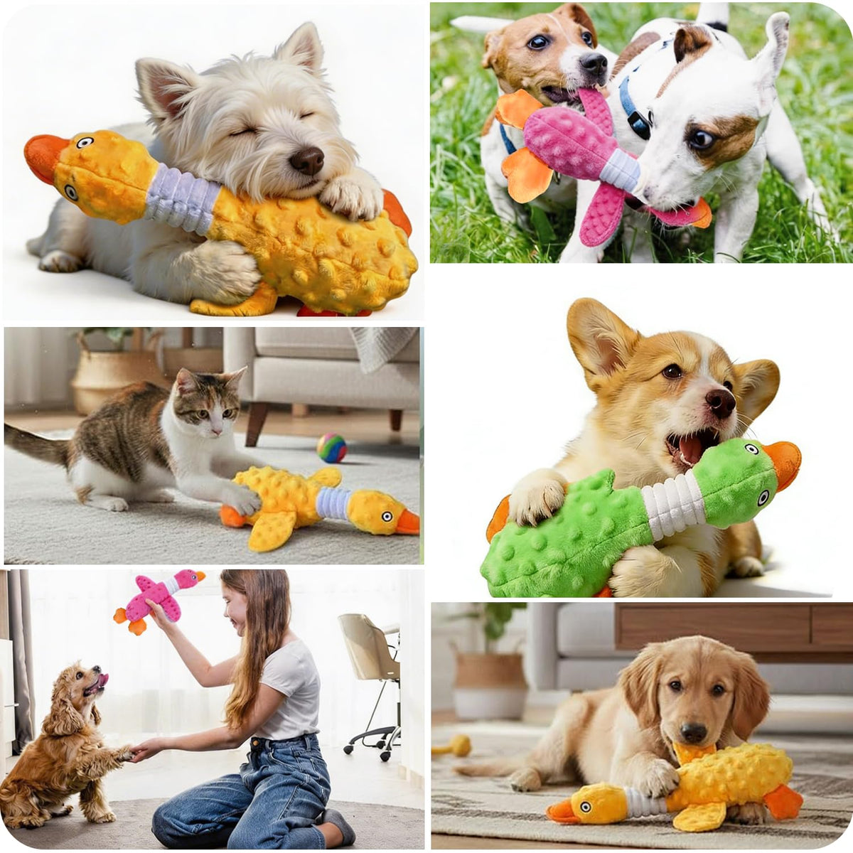 Pink Squeaky Plush Duck Dog Toy Aggressive Chewers