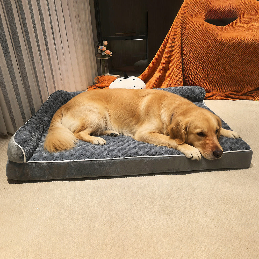 Washable L-Shaped Rose Velvet Pet Sofa Bed