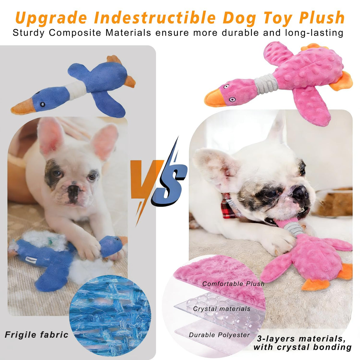 Pink Squeaky Plush Duck Dog Toy Aggressive Chewers