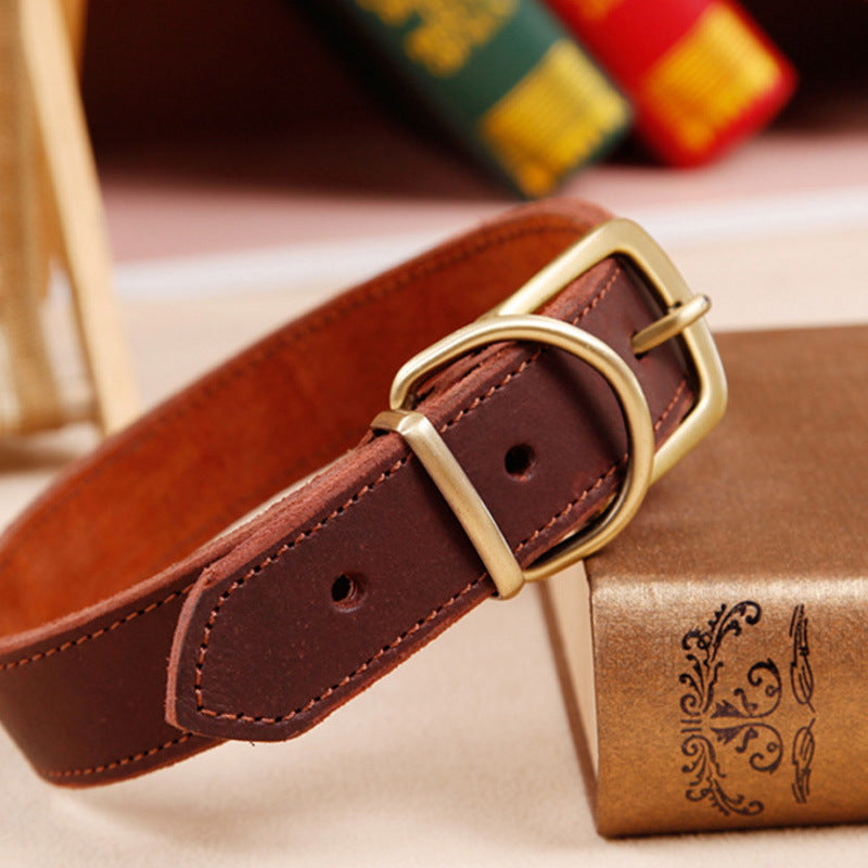 Small Medium Dog Cowhide Leather Pet Collar