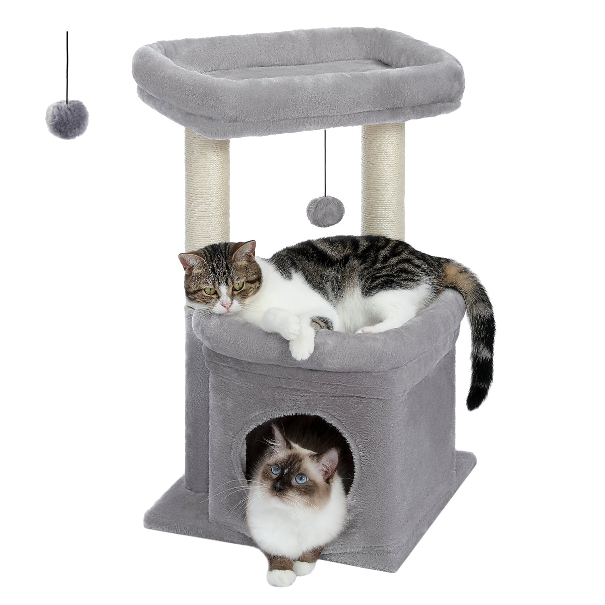 Cozy Gray Cat Tree Condo - 27" Multi-Level Tower with Spacious Perch and Scratching Posts for Kittens and Medium Cats