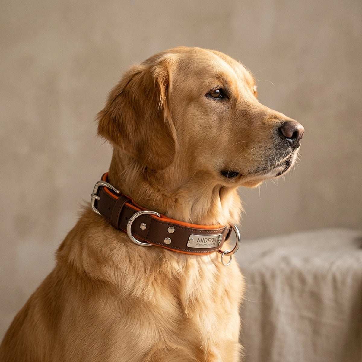 Dual D-Ring PU Leather Dog Collar Nameplate